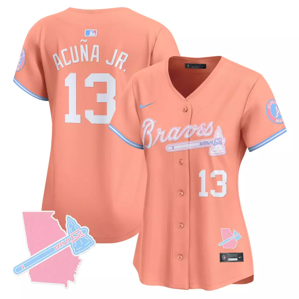 Acua Jr. 13 Atlanta Braves Jersey Peach City Connect Georgia State Shape Tomahawk