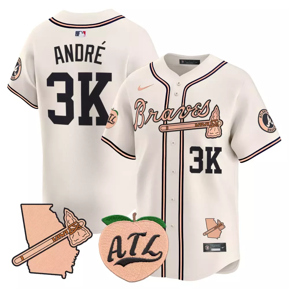 André 3 Atlanta Braves Jersey Cream Peachy State Georgia Tomahawk Men Alternate Black