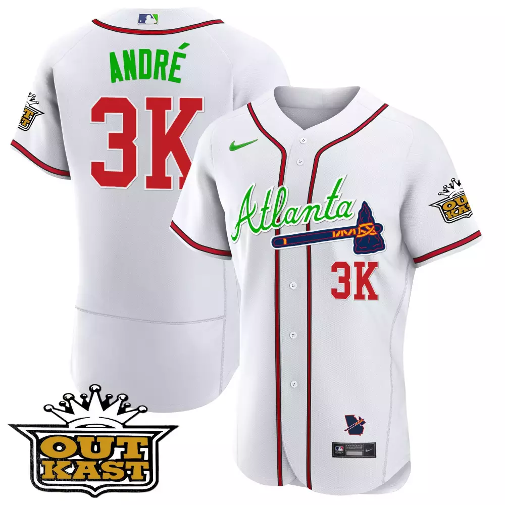 Andr Outkast Atlanta Braves Jersey White Engineered Men Red Green All Stitched Vapor