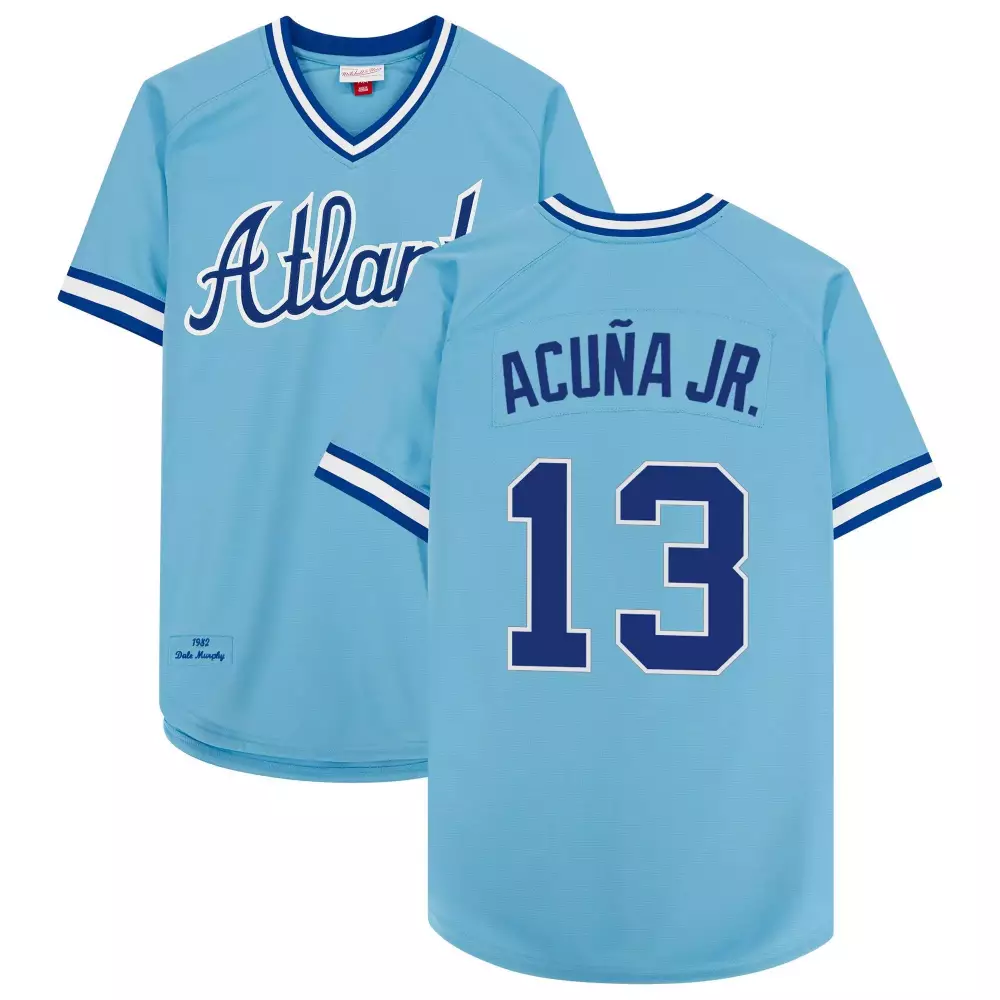 Acua Jr. 13 Atlanta Braves Jersey Sky Blue Men Replica Navy White Stitched