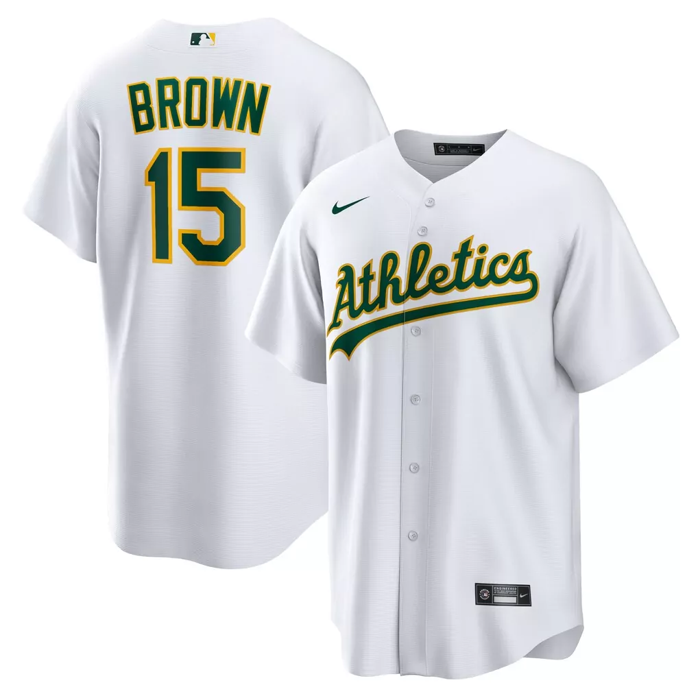 Brown 15 Athletics Jersey White Men Green Gold Home Replica