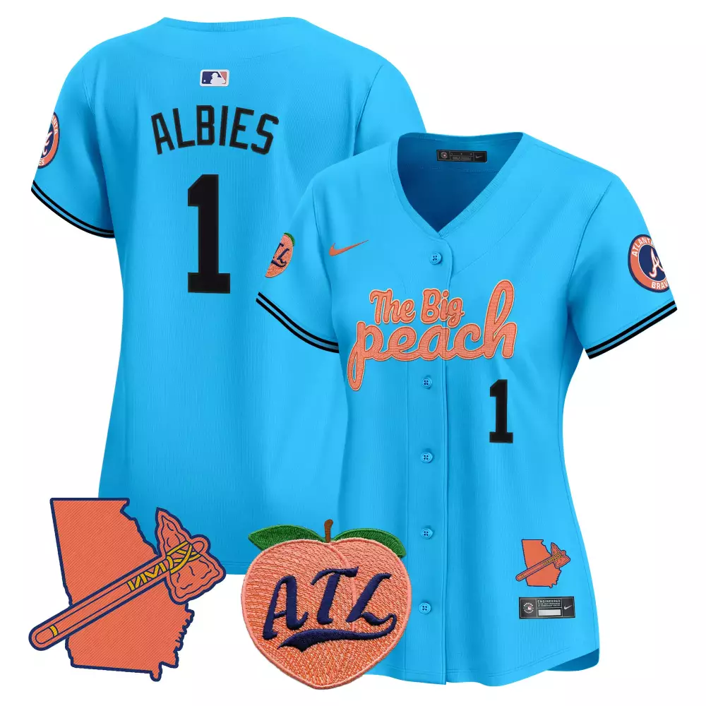 Albies Big 1 Atlanta Braves Jersey Light Blue The Peach Georgia Outline Tomahawk