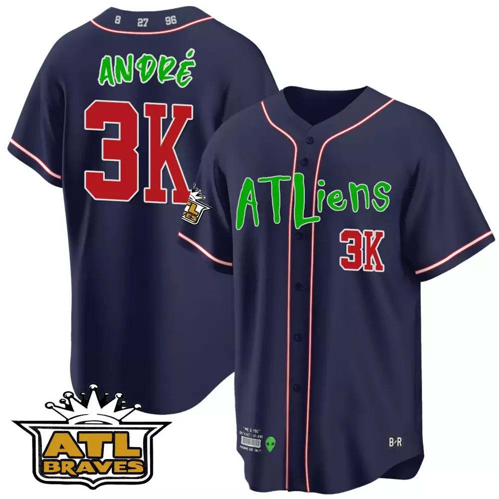 Andre Atliens 3 Jersey Navy Blue Atlanta Braves Alien 1996 Men Red Green White Cool