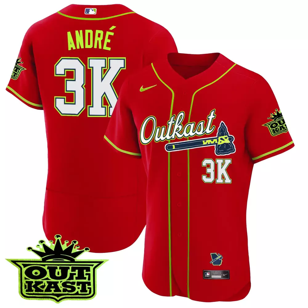 André 3 Atlanta Braves Jersey Red Outkast Georgia State Outline 2023 Men Lime Green