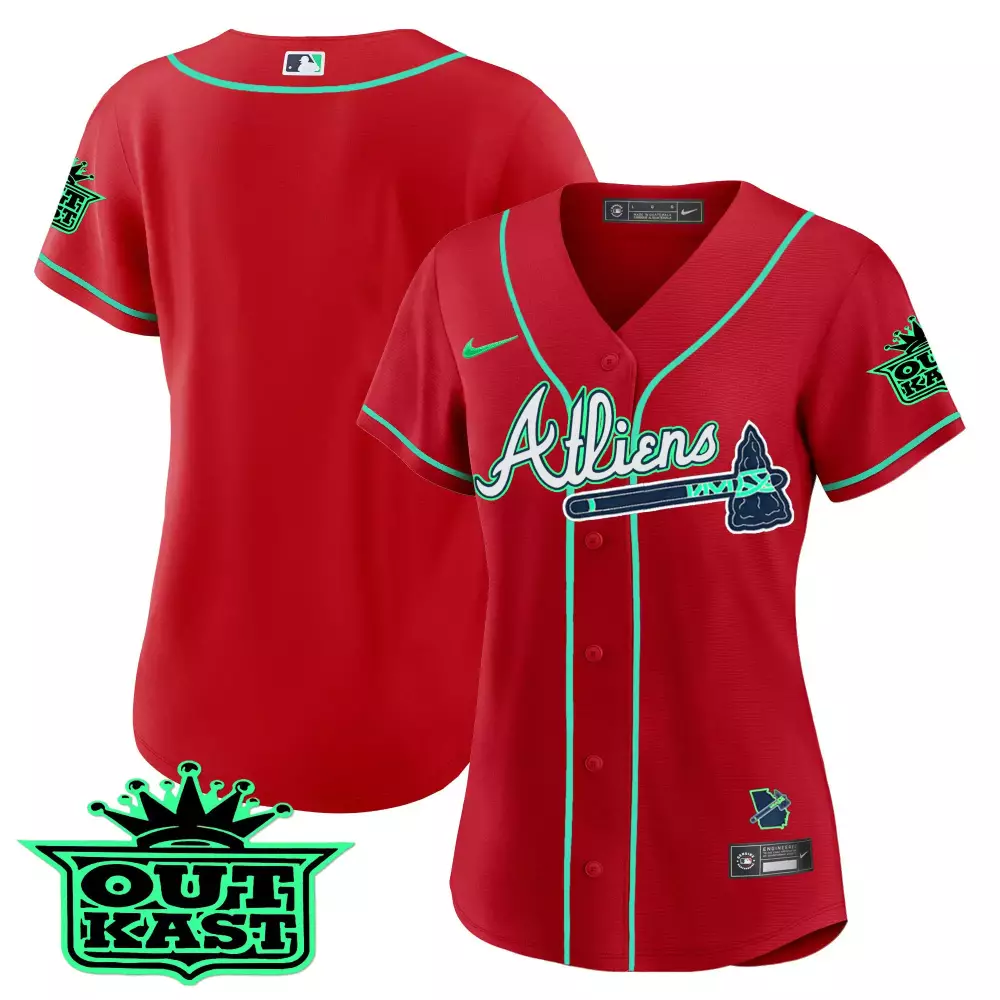 Atliens Galaxy Atlanta Braves Jersey Red Outkast Women Alternate Green White Stitched