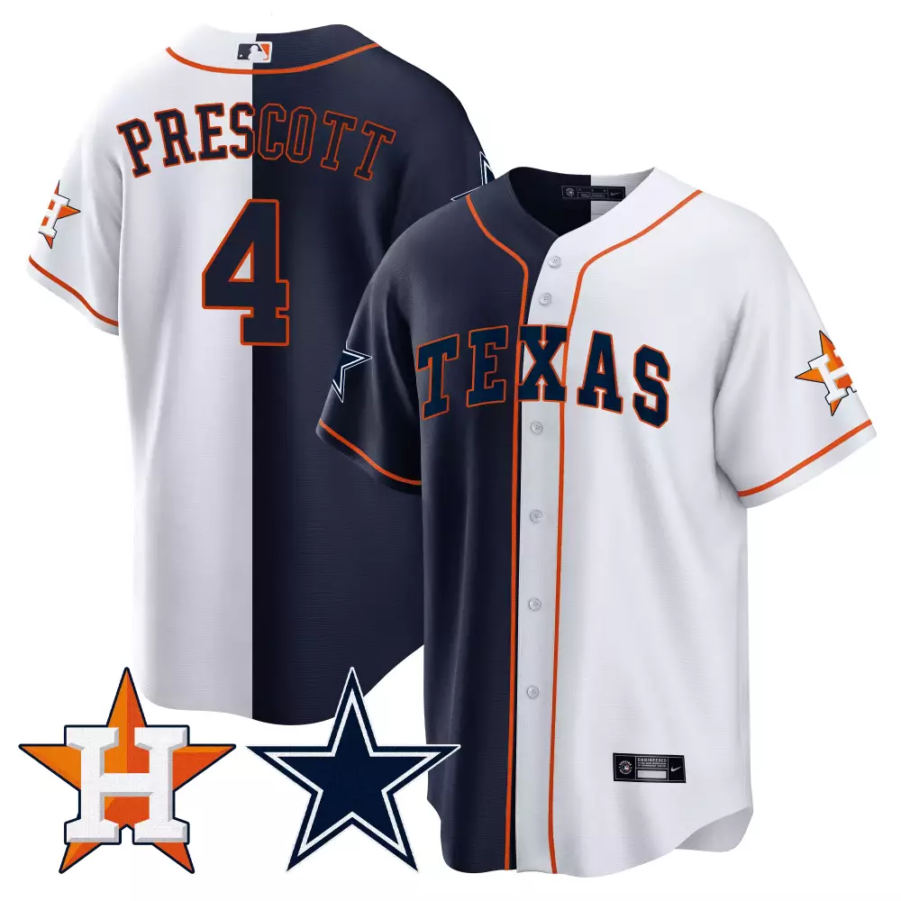 Dak Prescott 4 Dallas Cowboys Jersey Navy Blue Split 2023 Men Design White Orange