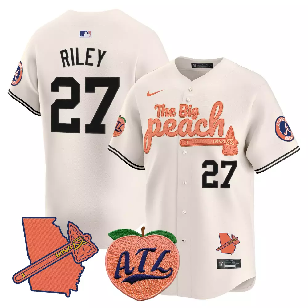 Riley Big 27 Atlanta Braves Jersey Cream Peach Edition Atl Men Alternate Orange Navy