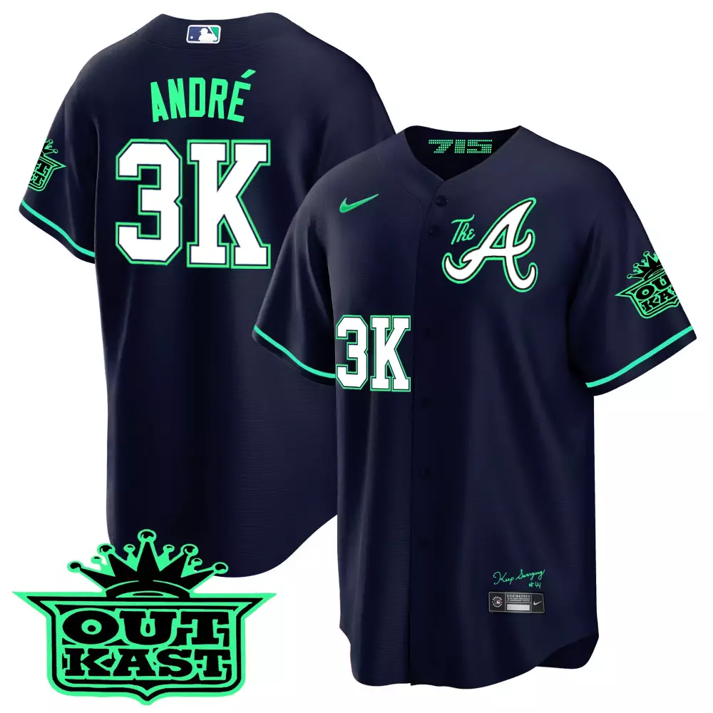 Andr Outkast 33 Atlanta Braves Jersey Navy 2023 Men Green White All Stitched Vapor