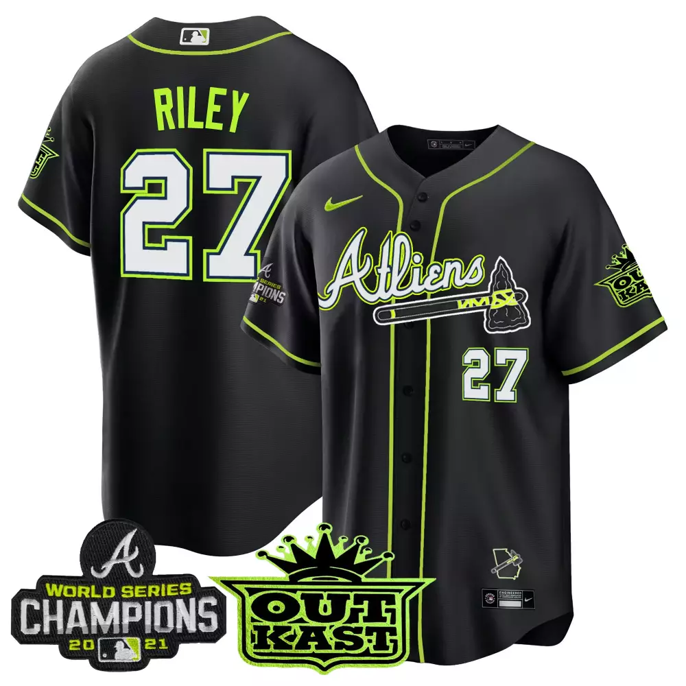 Riley Outkast 27 Atlanta Braves Jersey Black Men Neon Green White All Stitched Vapor