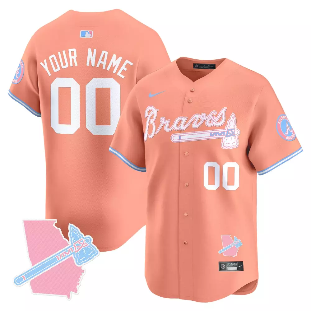 Custom Atlanta Braves Jersey Coral Georgia Outline Tomahawk Men Split White Light Blue