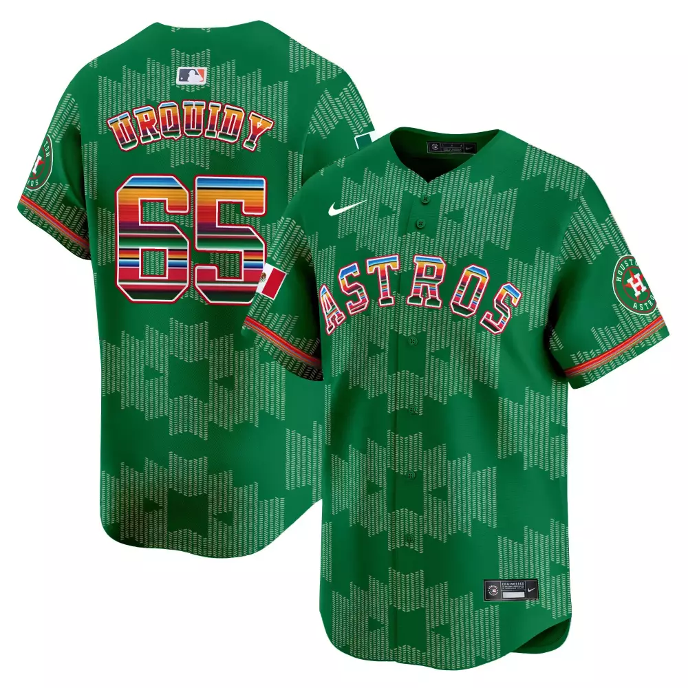 Jose Urquidy 65 Astros Jersey Green Mexico Flag Men Custom Design Red Yellow Blue