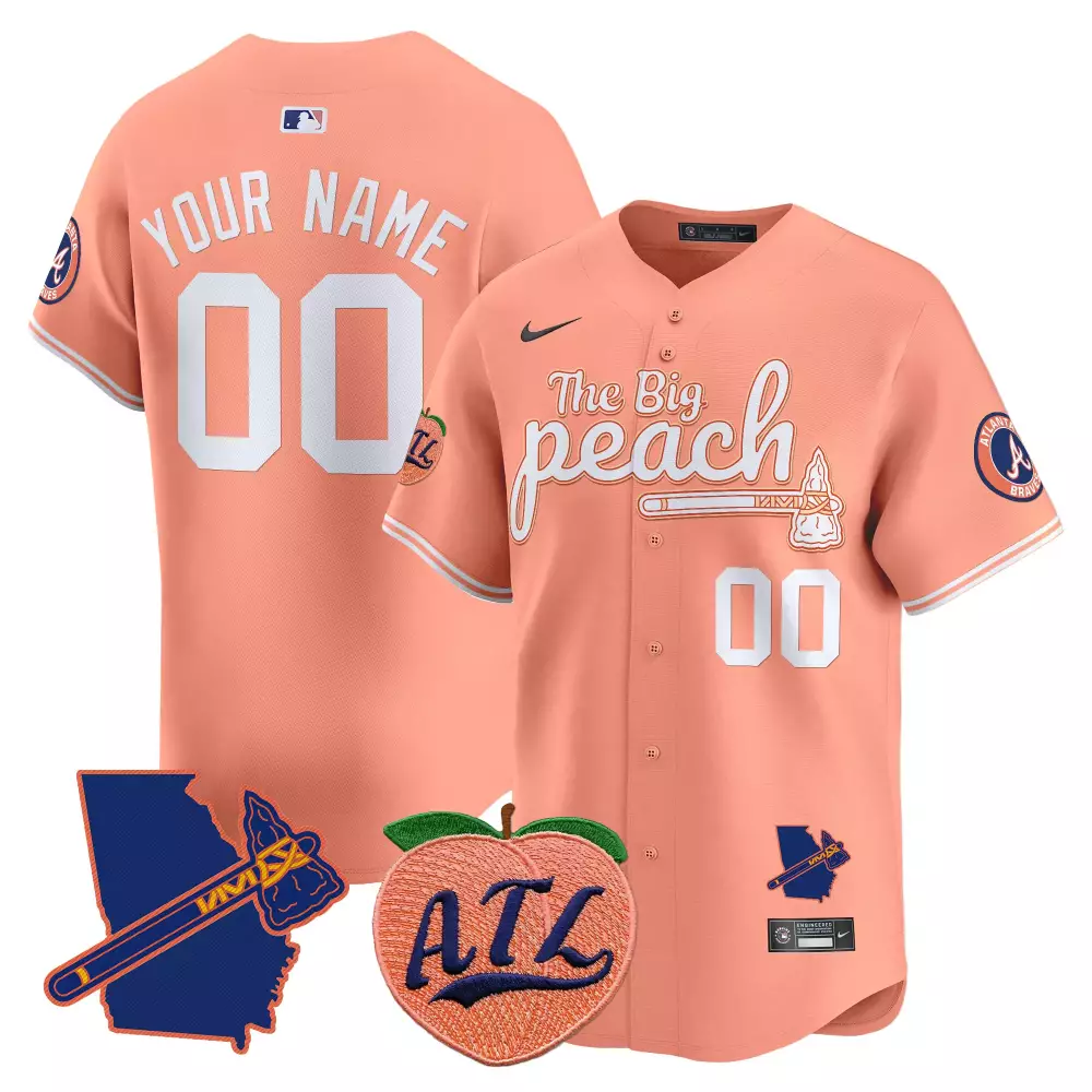Custom Atlanta Braves Jersey Peach City Connect Georgia State Outline Tomahawk Atl