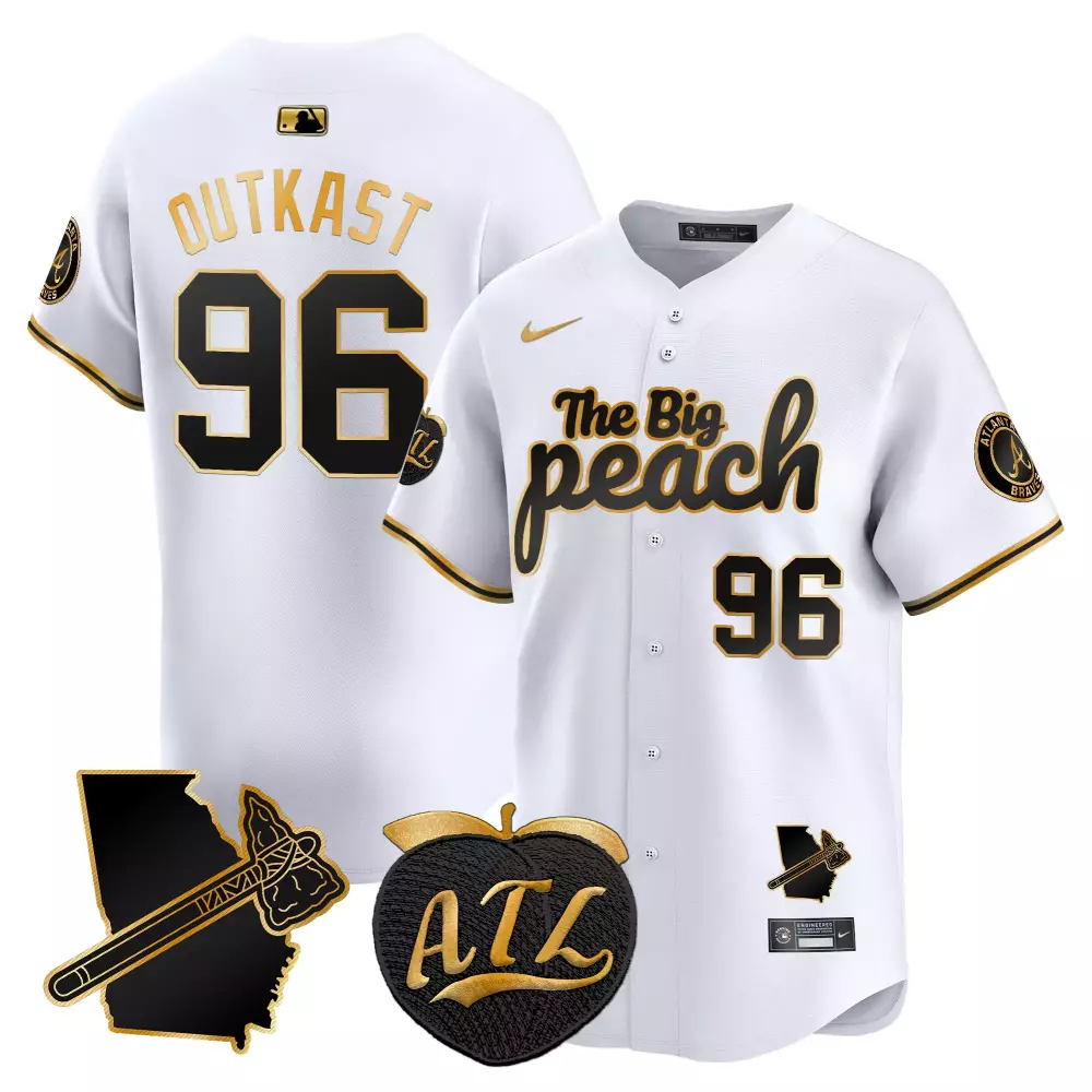 Outkast Big 96 Atlanta Braves Jersey White The Peach Georgia Atl 2023 Men Black Gold