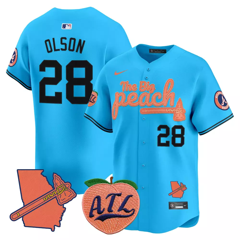 Olson Big 28 Atlanta Braves Jersey Light Blue City Connect Peach Atl Men Alternate