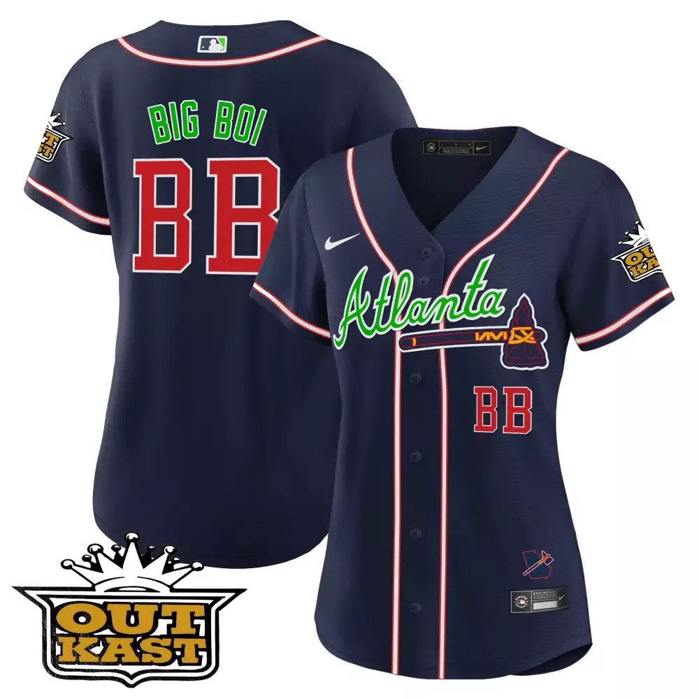 Big Boi 88 Atlanta Braves Jersey Navy Blue Outkast Men Red White Green All Stitched