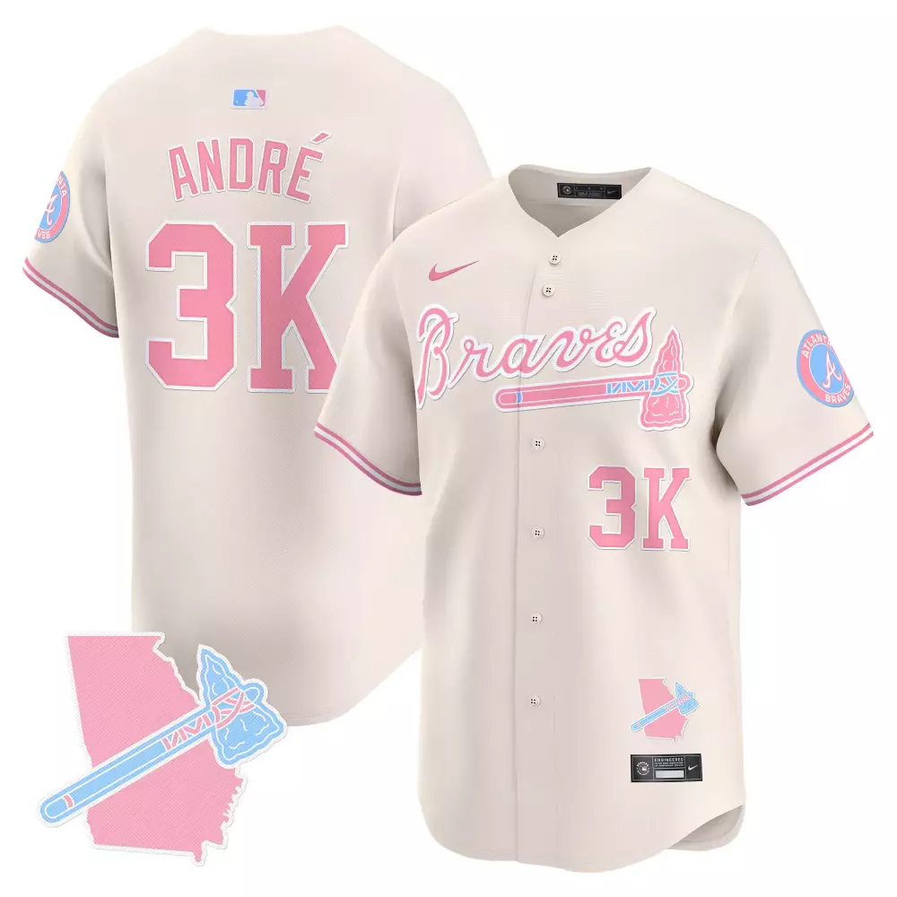 Andre Bubblegum 3 Atlanta Braves Jersey Cream Team Georgia State Outline Tomahawk