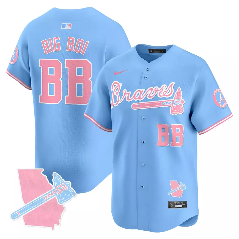 Big Boi 88 Atlanta Braves Jersey Light Blue City Connect Georgia State Outline Tomahawk