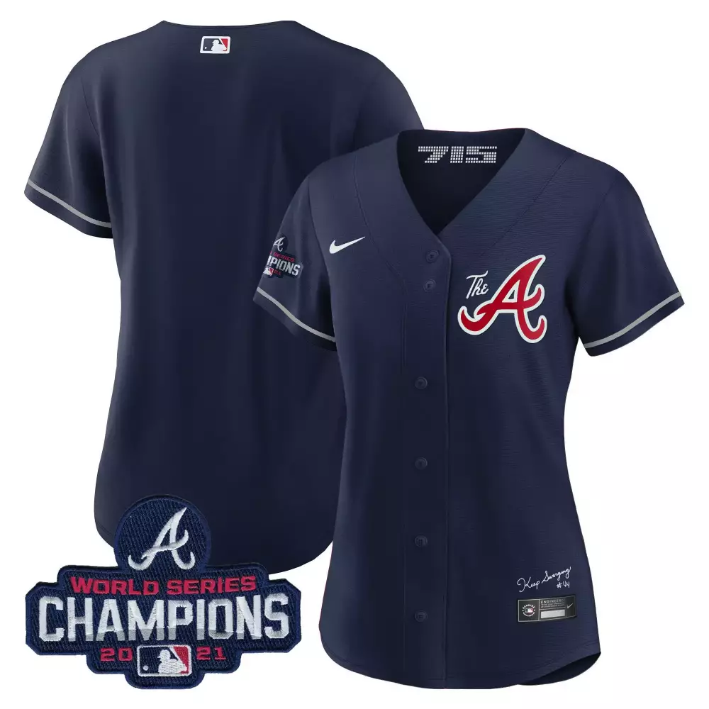 Albies 1 Atlanta Braves Jersey Navy 2021 World Series Champions Men White Red All