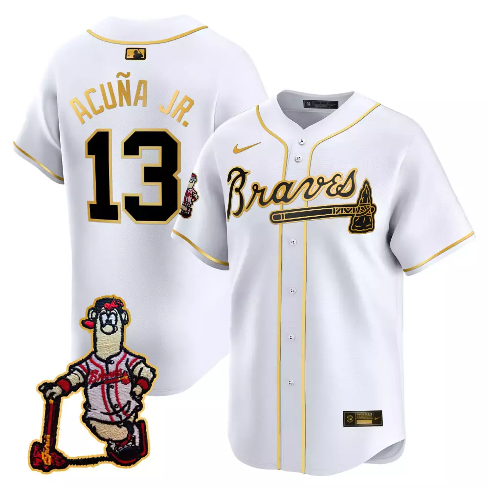 Ronald Acua Jr. 13 Braves Jersey White Mascot Men Gold Black All Stitched Vapor Premier