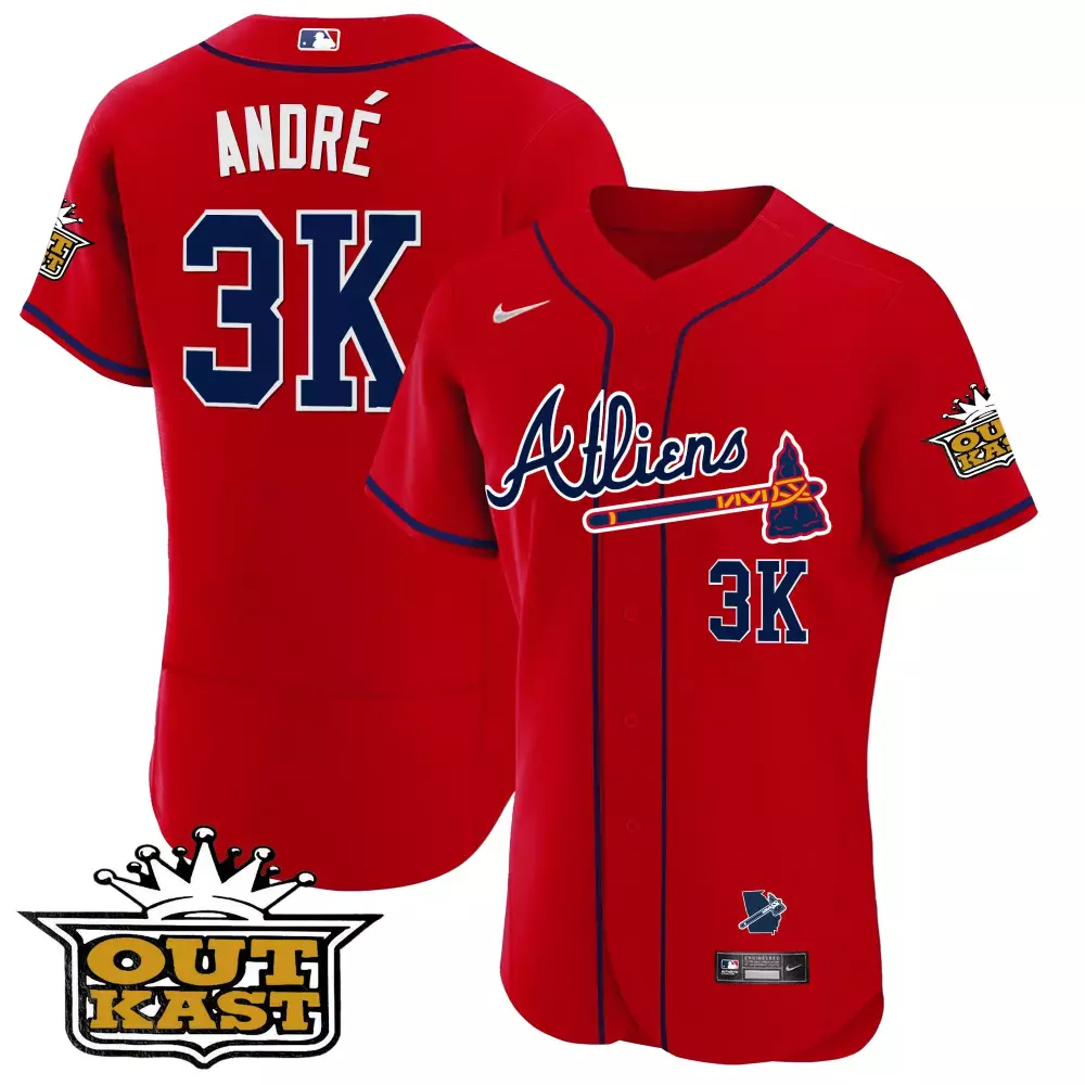 Andr Outkast 3 Atlanta Braves Jersey Red City Connect Georgia State Map 2023 All-star Game