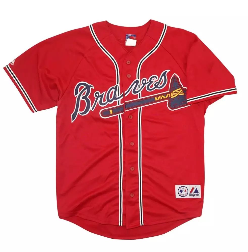 Chipper Jones 10 Atlanta Braves Jersey Red Majestic Men Navy White Stitched Custom