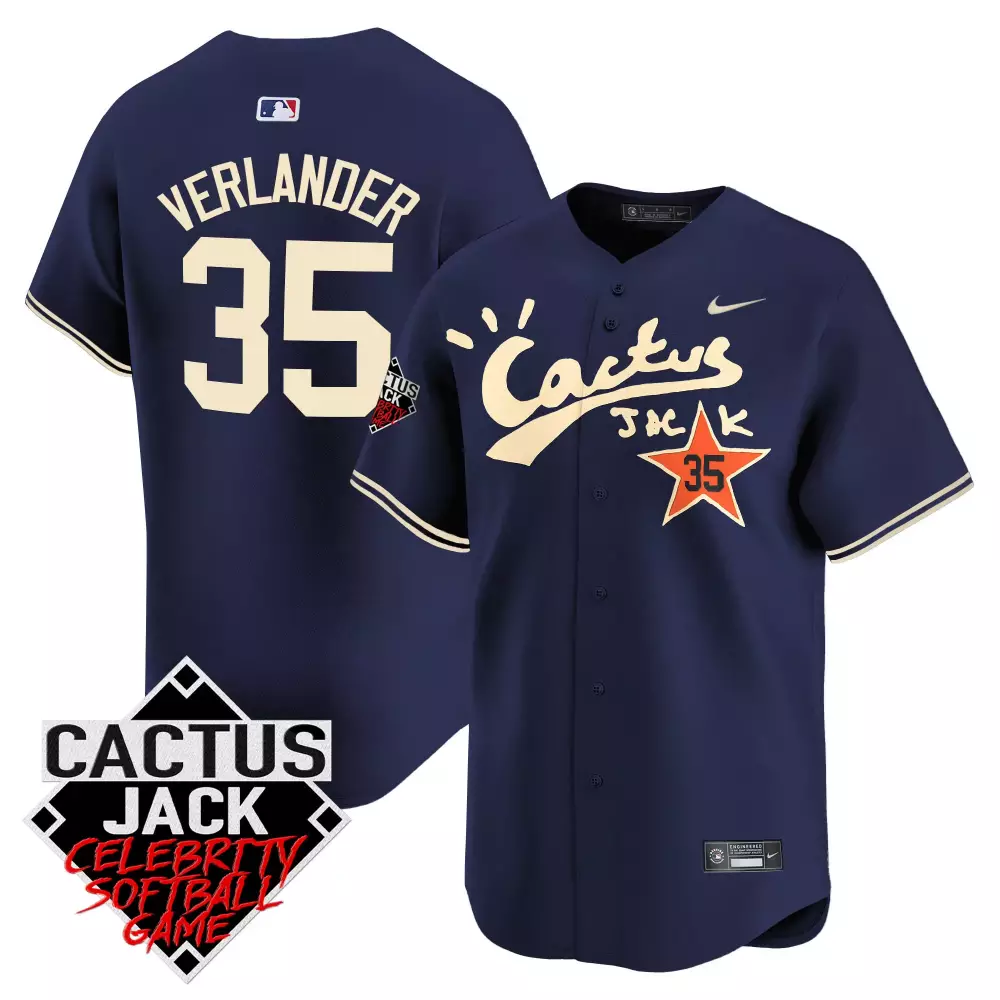 Verlander Celebrity 35 Astros Jersey Navy Blue Men Cream Orange Stitched Game