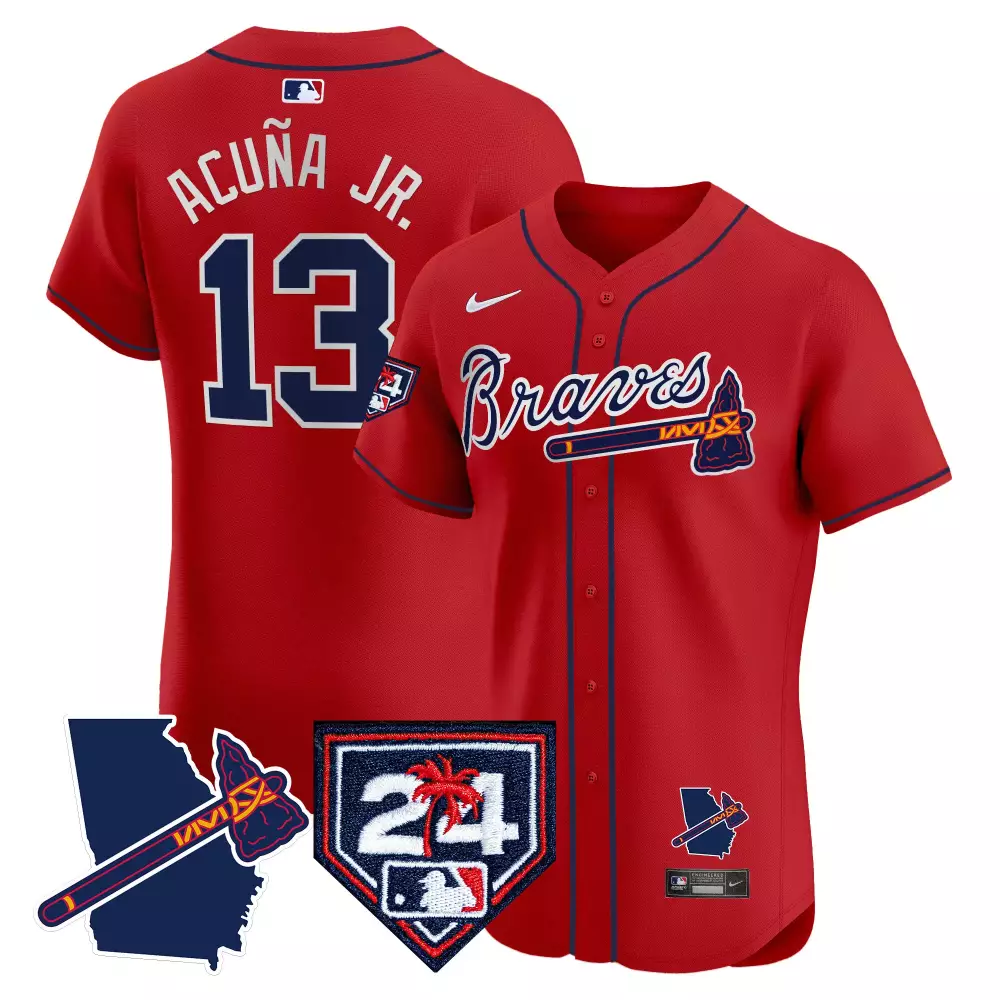 Ronald Acuna Jr. 13 Braves Jersey Red City Connect Georgia Shape Tomahawk 24 Palm Tree