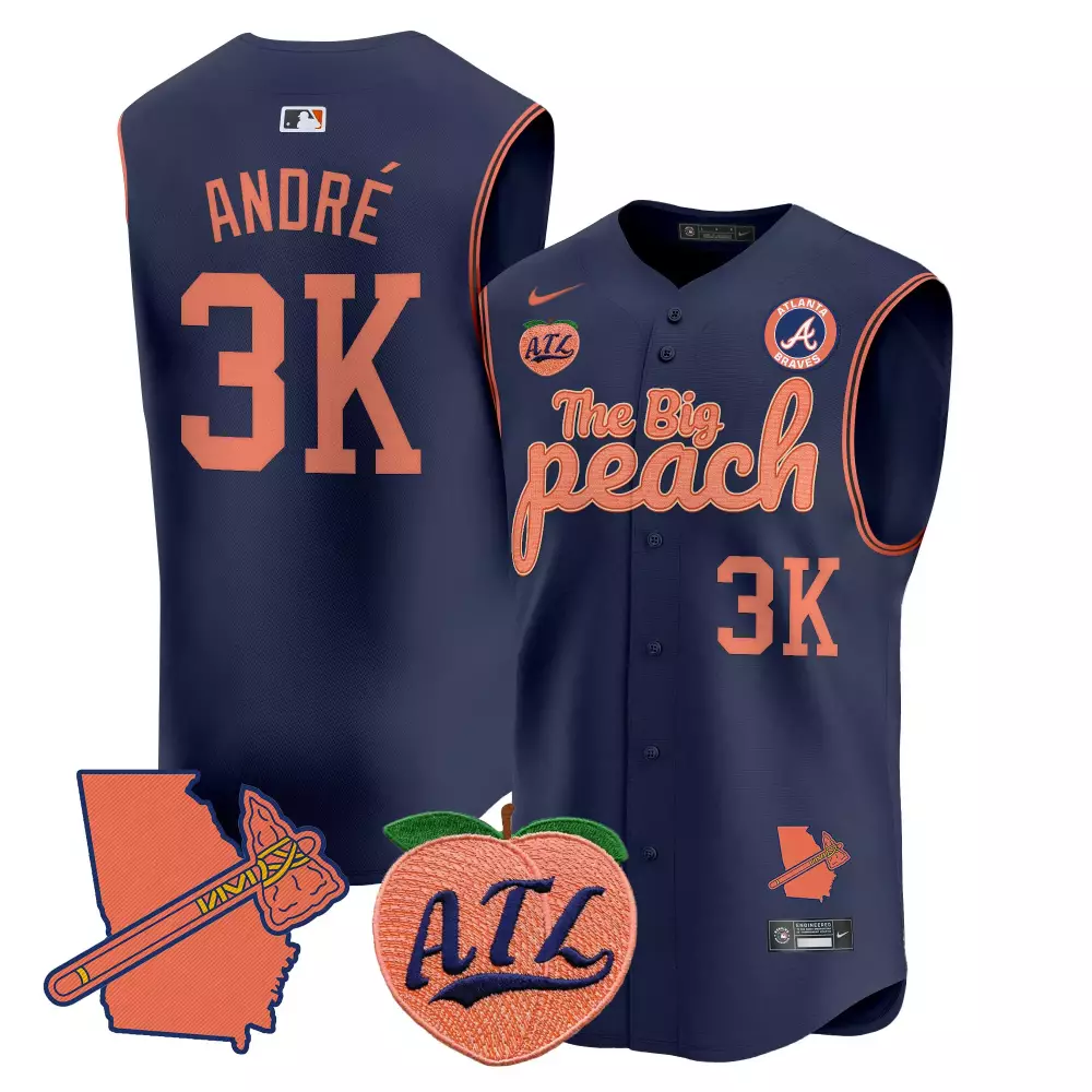 Andr Big 3 Atlanta Braves Jersey Navy The Peach Atl Men Orange White All Stitched