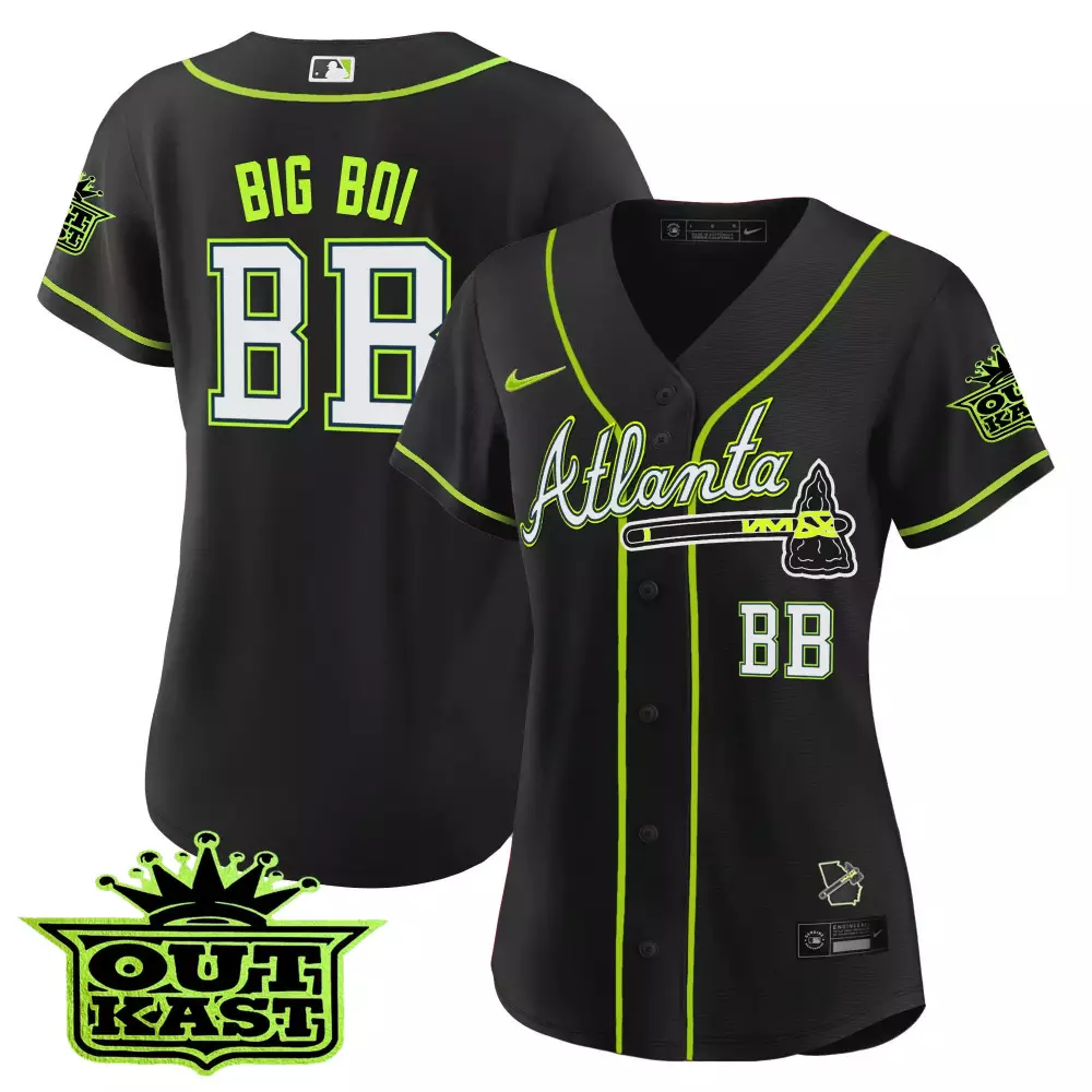 Big Boi 88 Atlanta Braves Jersey Black Outkast Men Alternate Neon Green White All
