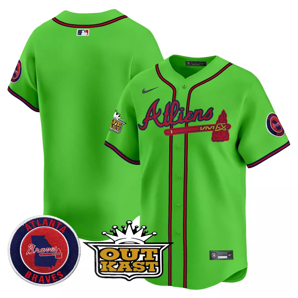 Outkast Atlanta Braves Jersey Lime Green 2024 Men Alternate Red Navy Vapor Premier