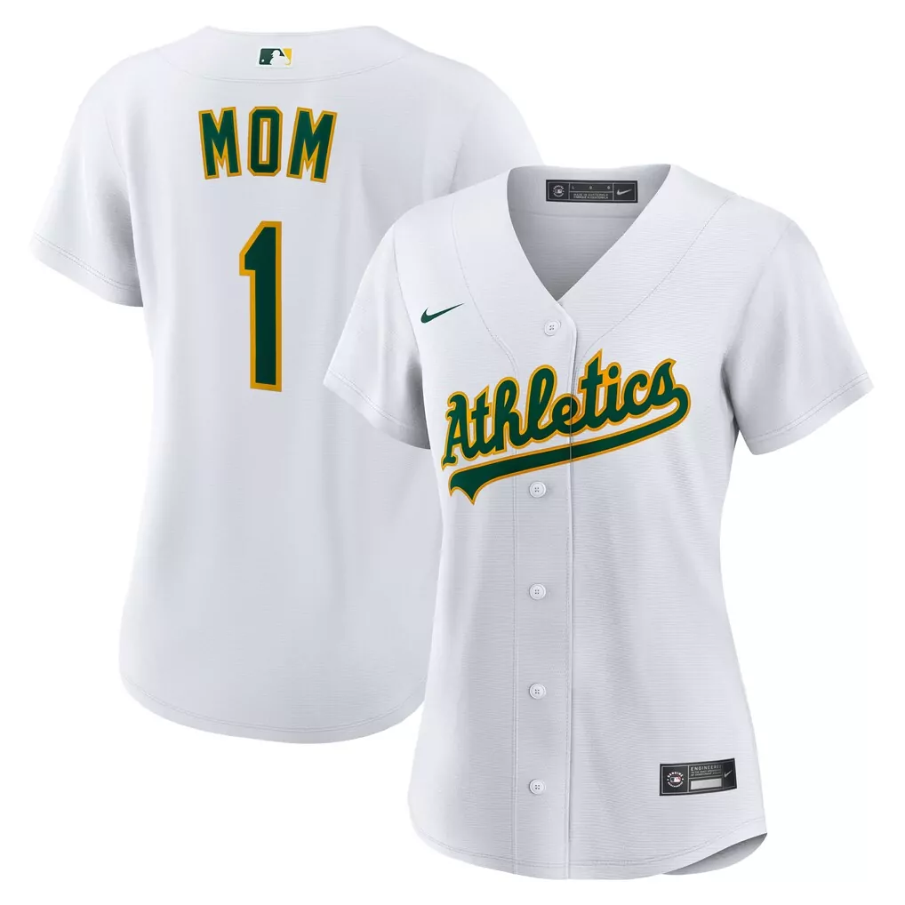 Mom 1 Athletics Jersey White Women Green Gold Home Replica