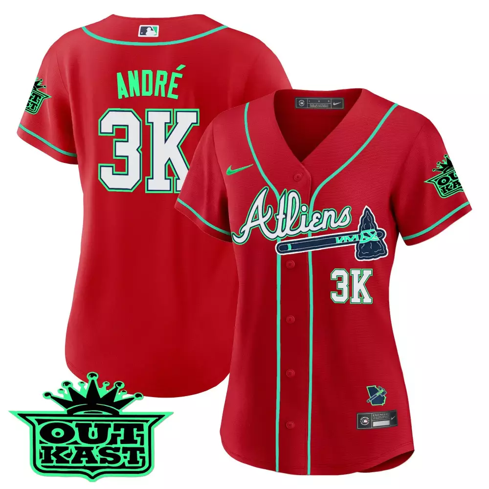 Andre Atliens 3 Atlanta Braves Jersey Red Outkast X 2023 Men Alternate Green White