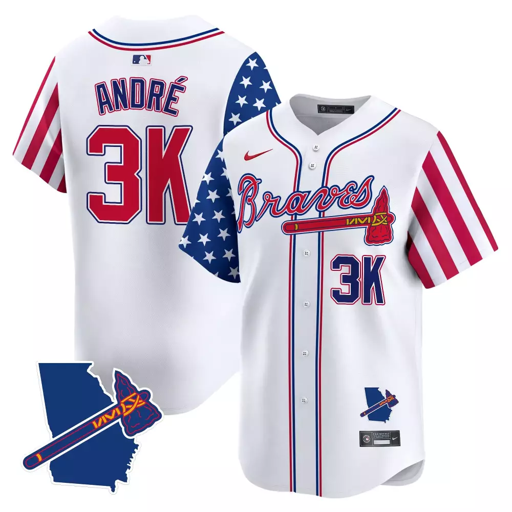 Andr Independence 3 Braves Jersey White USA Georgia Outline Tomahawk Men Red Blue