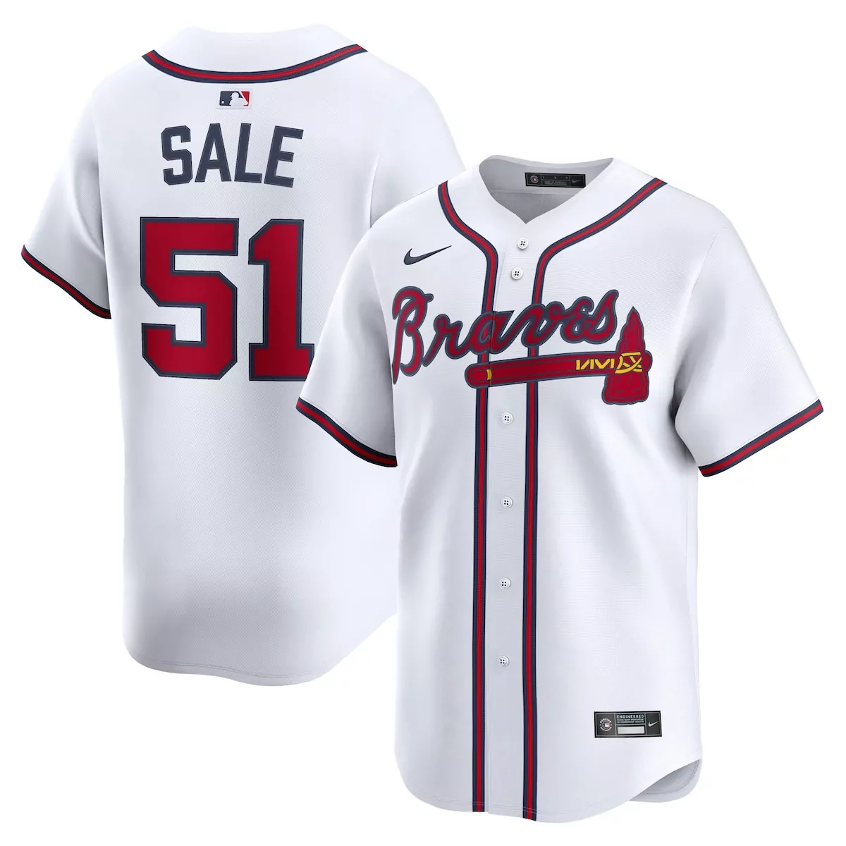 Chris Sale 51 Atlanta Braves Jersey White Men Red Navy Home Limited