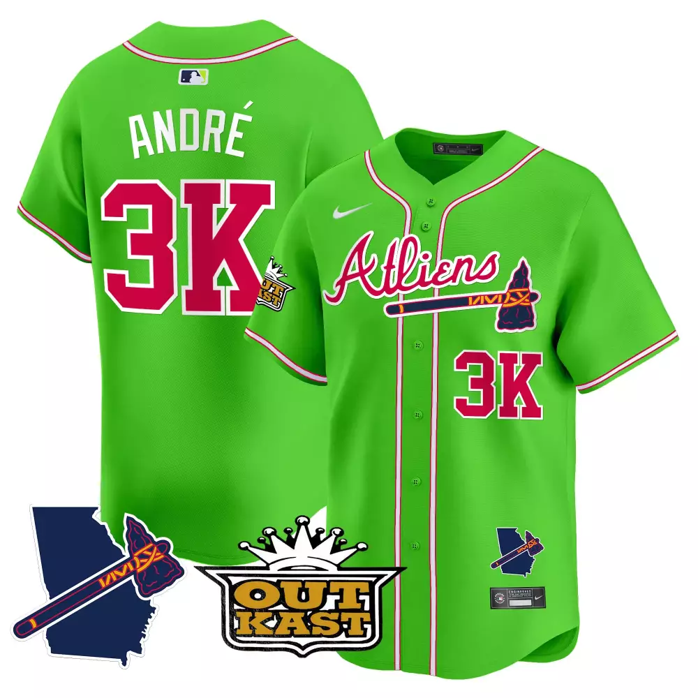 Andre Bright 3 Atlanta Braves Jersey Green Outkast Men Alternate Pink White Vapor