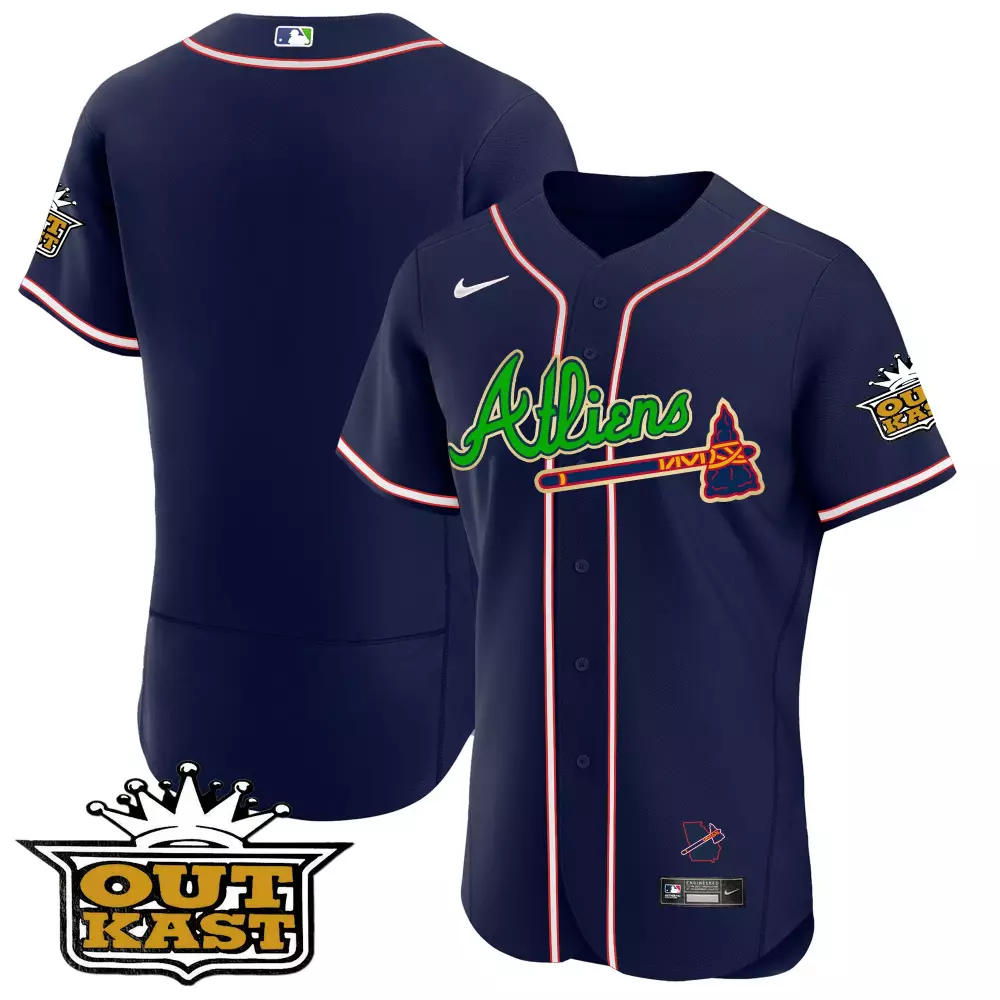 Nick Allen 3 Atlanta Braves Jersey Navy Outkast 100th Season Men White Red Stitched