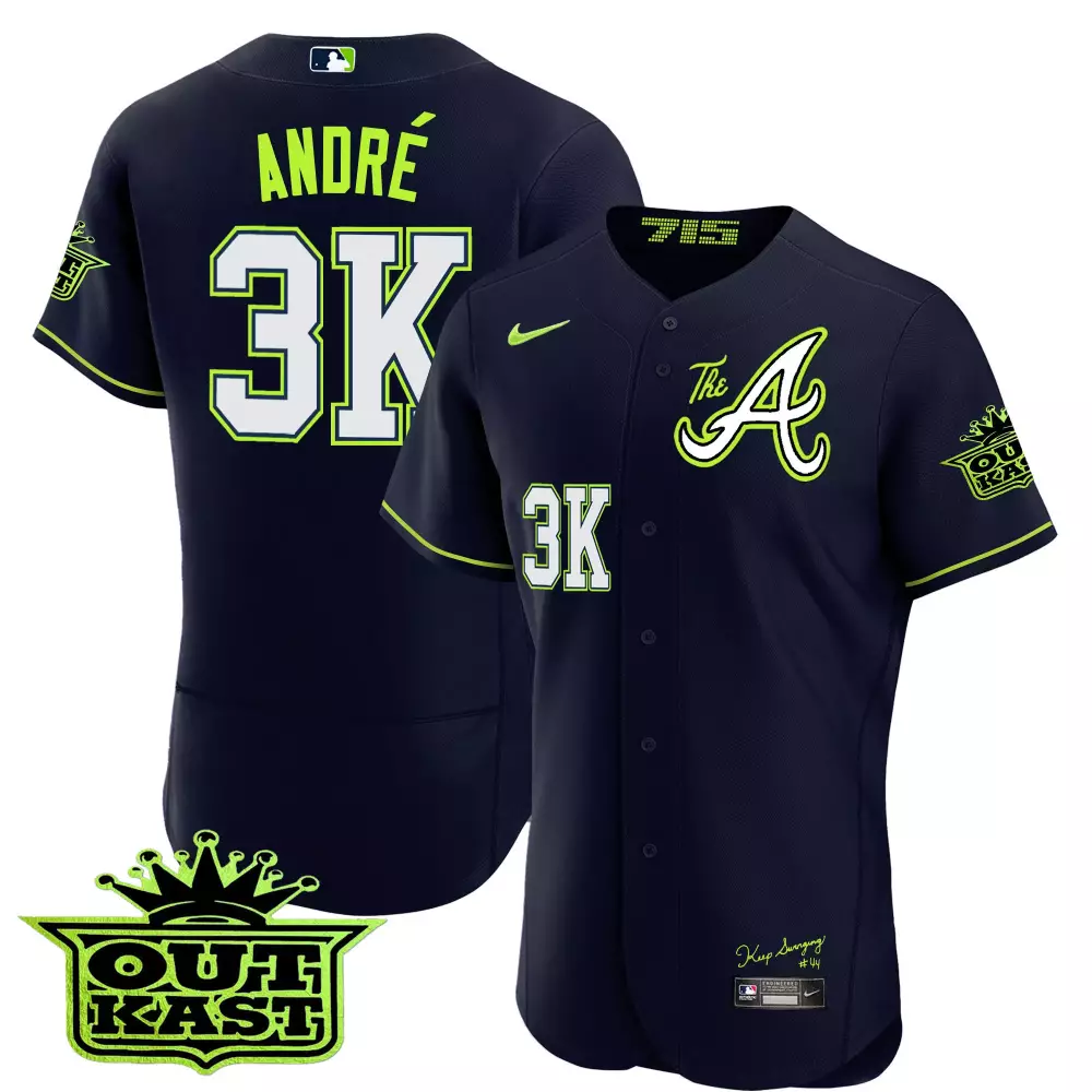 Andre Atliens Atlanta Braves Jersey Navy Outkast 2023 Men Lime Green White Flex Base