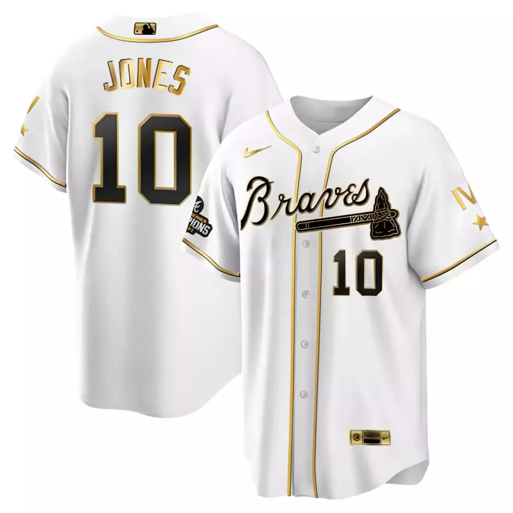 Chipper Jones 10 Atlanta Braves Jersey White World Series Champions Men Alternate
