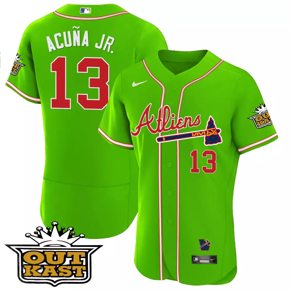 Acua Jr. 13 Atlanta Braves Jersey Lime Green Outkast Men Alternate Red White All