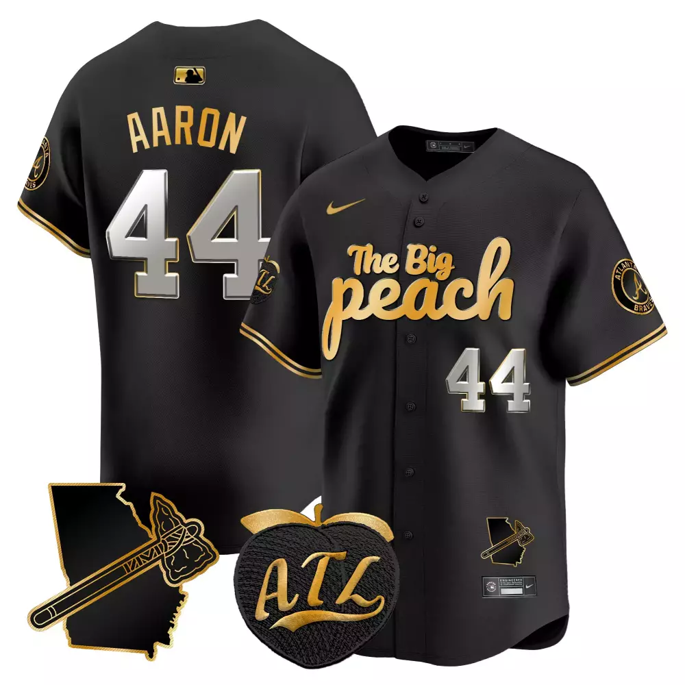 Aaron Big 44 Atlanta Braves Jersey Black City Connect Peach Atl Men Gold Silver Stitched