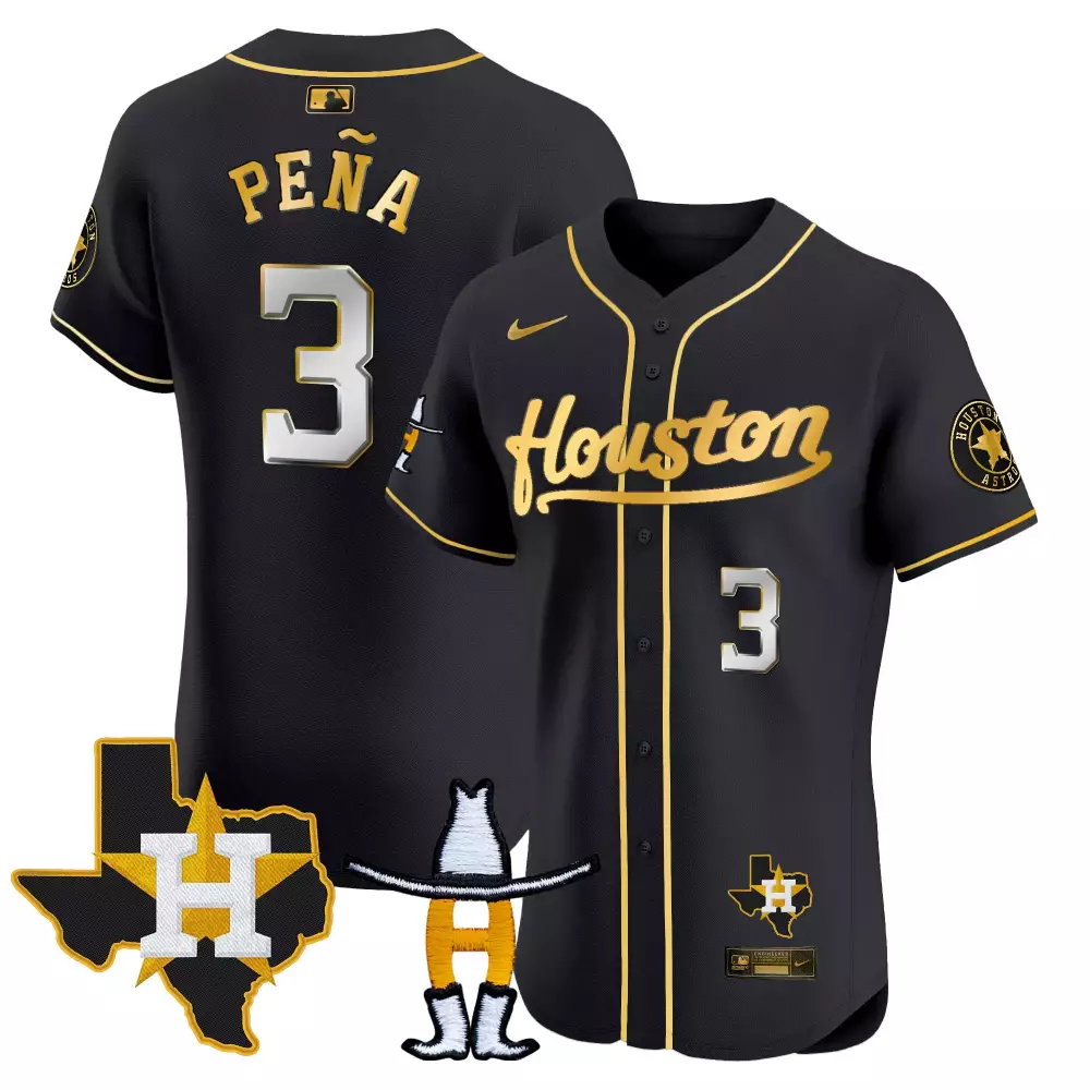 Jeremy Pena 3 Houston Astros Jersey Black Texas Flag Cowboy Hat Men Gold Vapor Premier