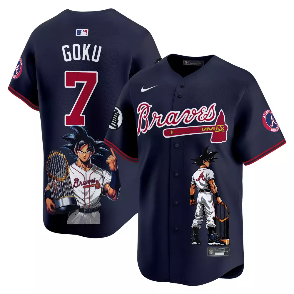 Goku 7 Atlanta Braves Jersey Navy Dragon Ball Z Collaboration "a" Men Red White Unisex