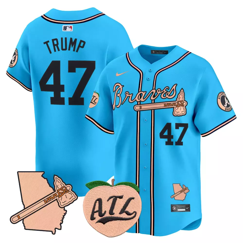 Donald Trump 47 Atlanta Braves Jersey Blue City Connect Georgia Outline 2024 Men