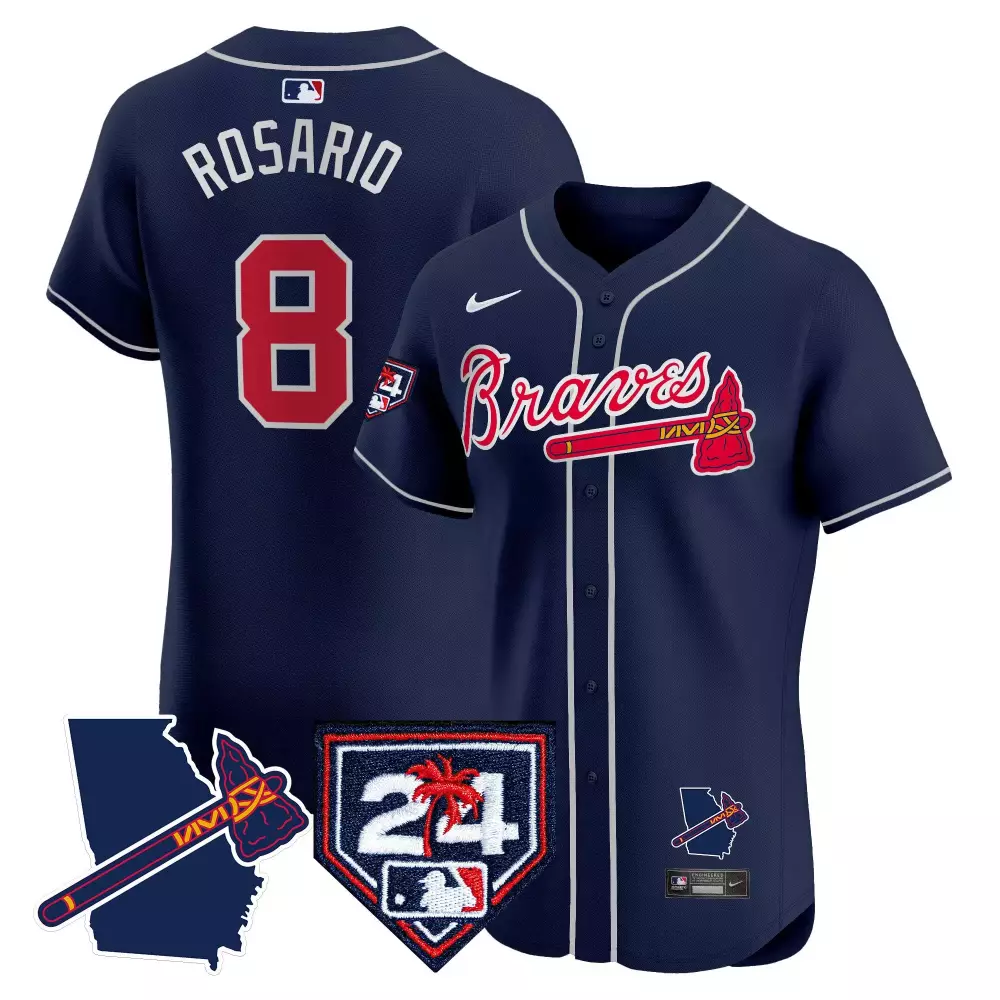 Eddie Rosario 8 Braves Jersey Navy Blue Georgia Outline Tomahawk Men Red White Vapor