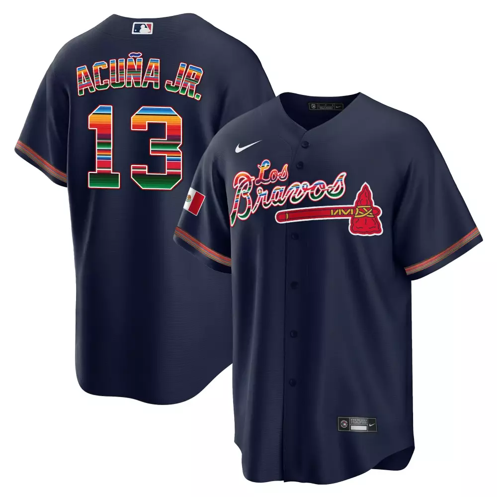 Ronald Acuna Jr. 13 Jersey Navy Cinco De Mayo Atlanta Braves Mexico Flag Men Custom Design