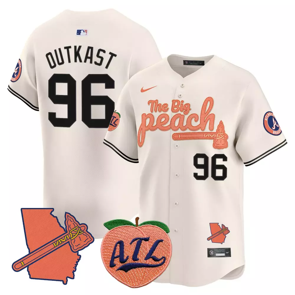 Outkast Big 96 Atlanta Braves Jersey Cream The Peach Georgia Outline Tomahawk 2023