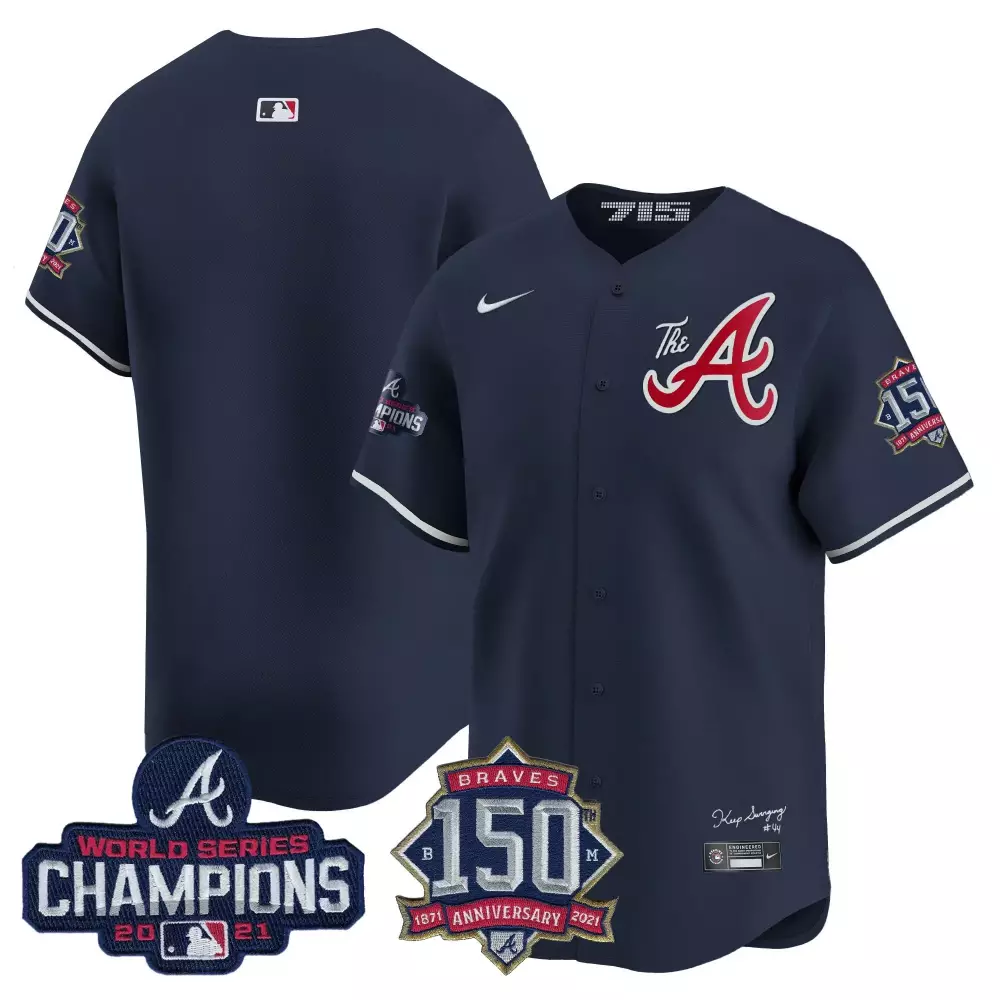 Rosario 8 Braves Jersey Navy World Series Champions 2021 150th Anniversary 1871-2021