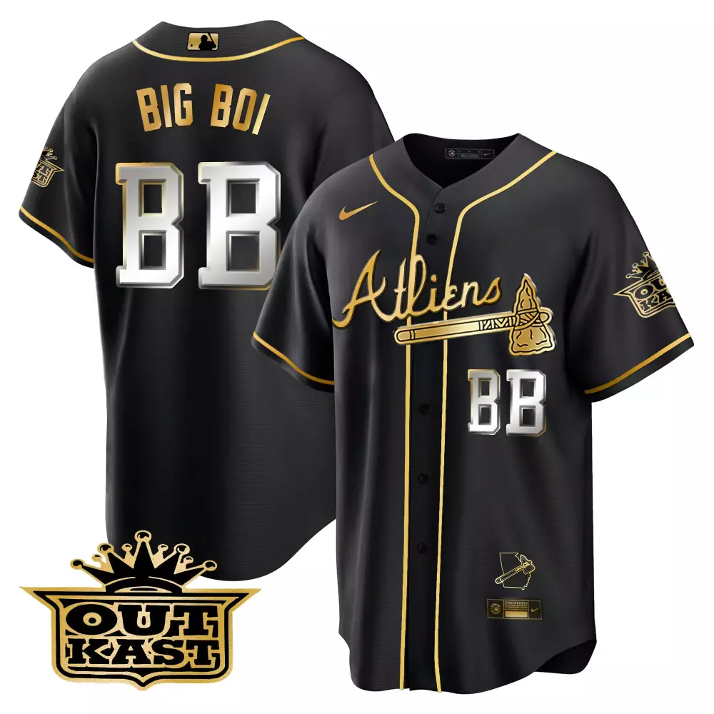 Big Boi Atlanta Braves Jersey Black Outkast Georgia Men Gold All Stitched Vapor