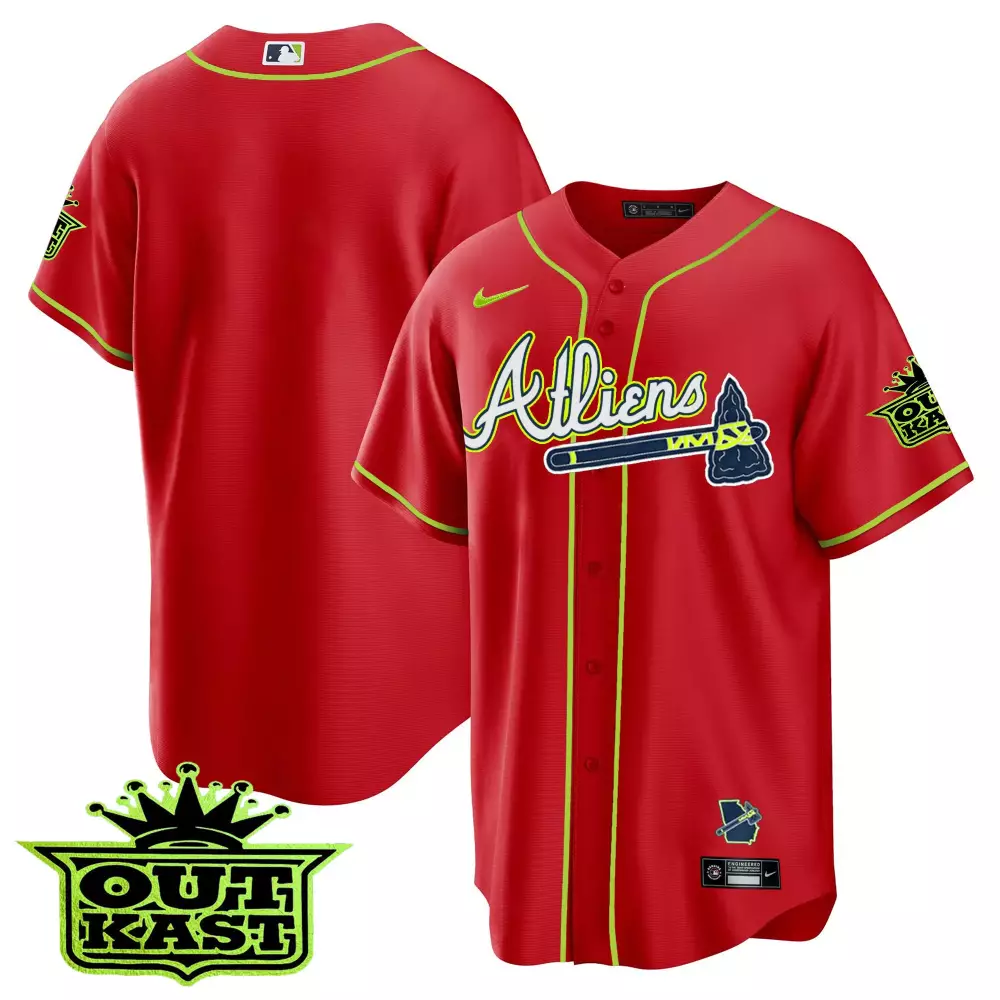 Atliens 10 Atlanta Braves Jersey Red Outkast 2023 Men Lime Green White Navy Cool