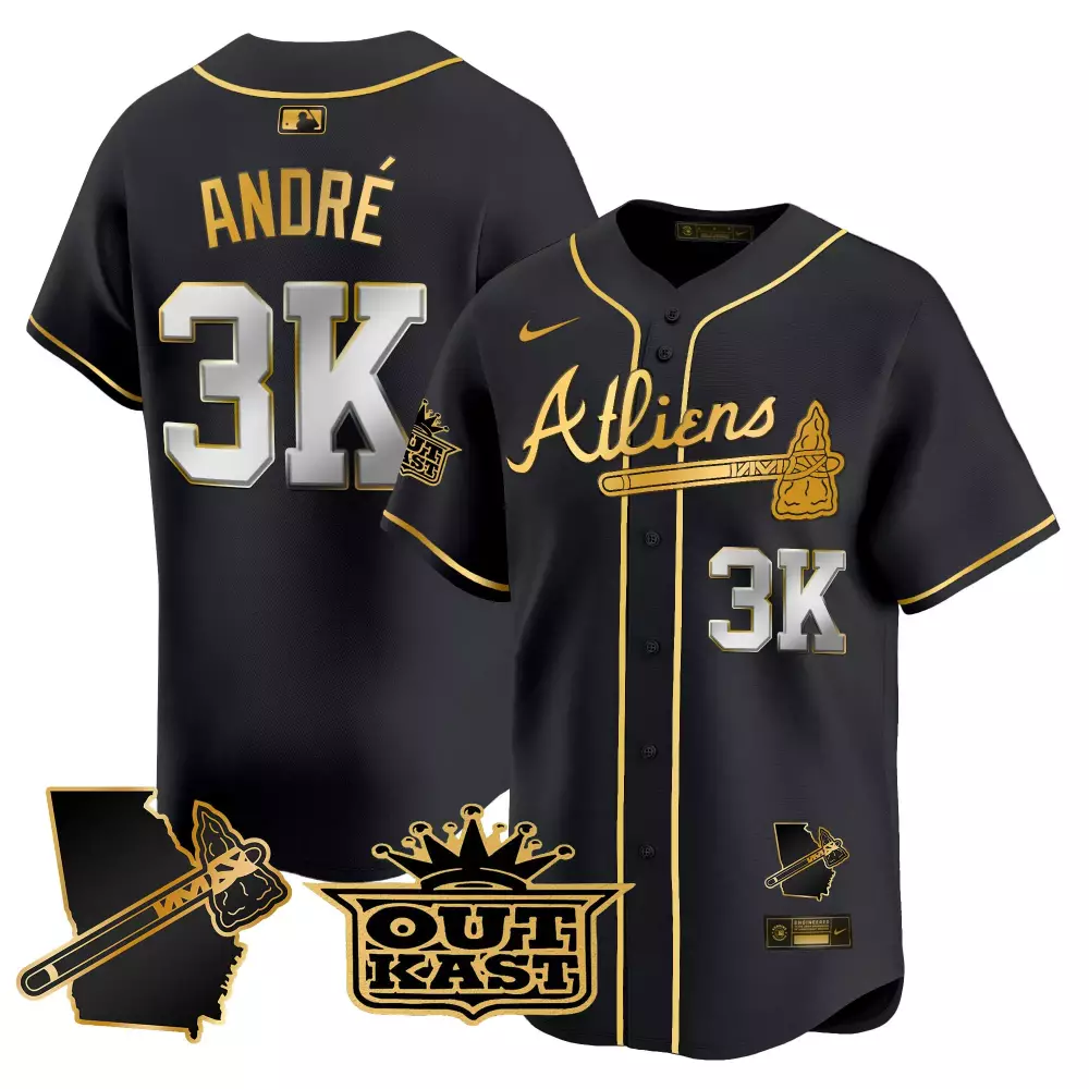 André 3 Atl Jersey Black Outkast Men Gold Stitched Limited